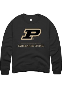 Rally Purdue Boilermakers Mens Black Exploratory Studies Long Sleeve Crew Sweatshirt
