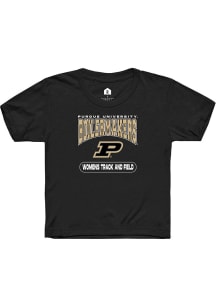 Rally Purdue Boilermakers Youth Black Womens Track and Field Short Sleeve T-Shirt