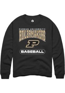 Rally Purdue Boilermakers Mens Black Baseball Long Sleeve Crew Sweatshirt