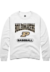 Rally Purdue Boilermakers Mens White Baseball Long Sleeve Crew Sweatshirt
