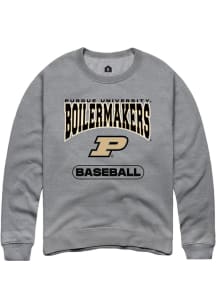 Rally Purdue Boilermakers Mens Grey Baseball Long Sleeve Crew Sweatshirt