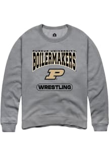 Rally Purdue Boilermakers Mens Grey Wrestling Long Sleeve Crew Sweatshirt