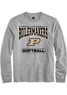 Rally Purdue Boilermakers Grey Softball Long Sleeve T Shirt