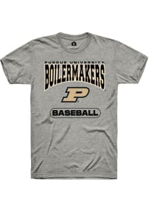 Rally Purdue Boilermakers Grey Baseball Short Sleeve T Shirt