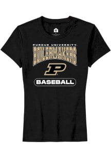 Rally Purdue Boilermakers Womens Black Baseball Short Sleeve T-Shirt