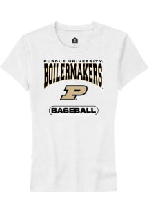 Rally Purdue Boilermakers Womens White Baseball Short Sleeve T-Shirt