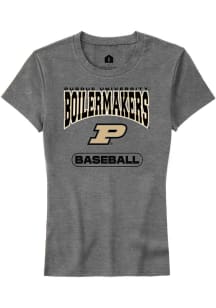 Rally Purdue Boilermakers Womens Grey Baseball Short Sleeve T-Shirt