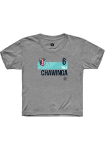 Temwa Chawinga  Rally KC Current Youth Grey Player Teal Block Short Sleeve T-Shirt