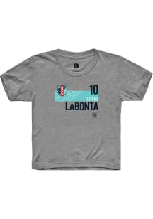 Lo'eau LaBonta  Rally KC Current Youth Grey Player Teal Block Short Sleeve T-Shirt
