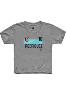 Izzy Rodriguez  Rally KC Current Youth Grey Player Teal Block Short Sleeve T-Shirt