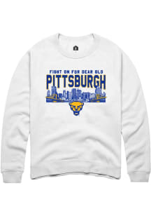 Mens Pitt Panthers White Rally Skyline Crew Sweatshirt