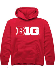 Youth Big Ten Red Rally Primary Logo Long Sleeve Hooded Sweatshirt