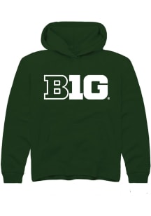 Youth Big Ten Green Rally Primary Logo Design Long Sleeve Hooded Sweatshirt