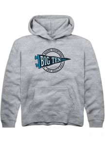 Youth Big Ten Grey Rally Pennant Long Sleeve Hooded Sweatshirt