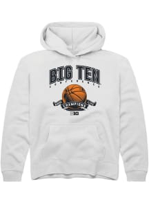 Youth Big Ten White Rally Basketball Ribbon Long Sleeve Hooded Sweatshirt