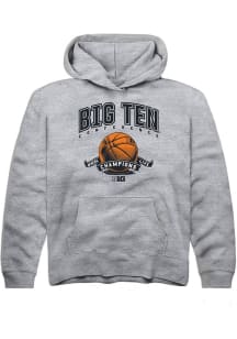 Youth Big Ten Grey Rally Basketball Ribbon Long Sleeve Hooded Sweatshirt