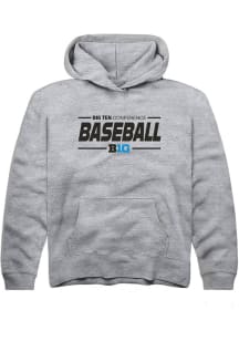 Rally Big Ten Youth Grey Baseball Long Sleeve Hoodie