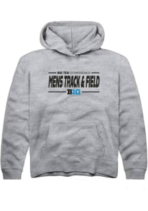 Youth Big Ten Grey Rally Mens Track &amp; Field Long Sleeve Hooded Sweatshirt