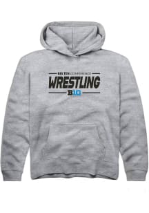 Youth Big Ten Grey Rally Wrestling Long Sleeve Hooded Sweatshirt