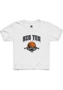 Youth Big Ten White Rally Basketball Ribbon Short Sleeve T-Shirt