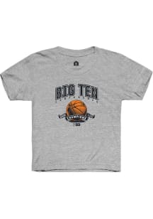 Youth Big Ten Grey Rally Basketball Ribbon Short Sleeve T-Shirt