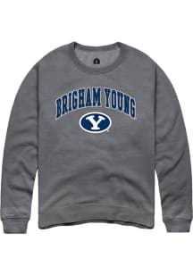 Rally BYU Cougars Mens Grey Arch Logo Long Sleeve Crew Sweatshirt