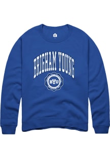 Rally BYU Cougars Mens Blue Arch Seal Long Sleeve Crew Sweatshirt