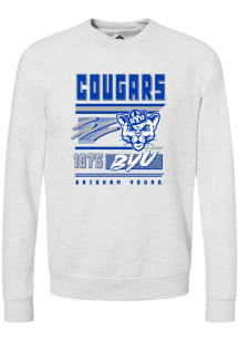 Rally BYU Cougars Mens White Retro Long Sleeve Crew Sweatshirt