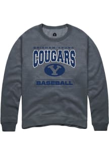 Rally BYU Cougars Mens Charcoal Baseball Long Sleeve Crew Sweatshirt