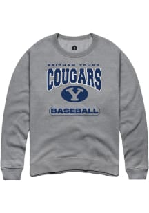 Rally BYU Cougars Mens Grey Baseball Long Sleeve Crew Sweatshirt