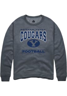 Rally BYU Cougars Mens Charcoal Football Long Sleeve Crew Sweatshirt