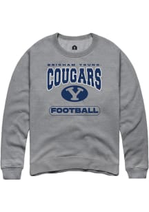 Rally BYU Cougars Mens Grey Football Long Sleeve Crew Sweatshirt