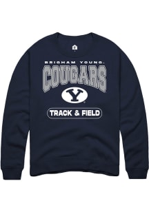 Rally BYU Cougars Mens Navy Blue Track and Field Long Sleeve Crew Sweatshirt