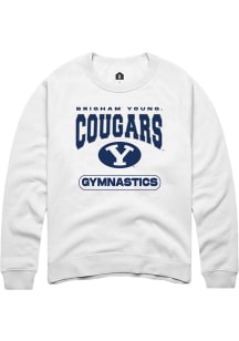 Rally BYU Cougars Mens White Gymnastics Long Sleeve Crew Sweatshirt