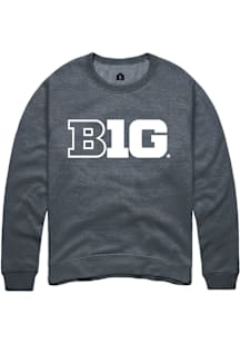 Rally Big Ten Mens Charcoal Primary Logo Long Sleeve Crew Sweatshirt