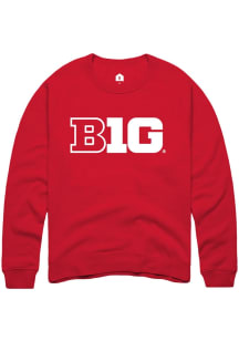 Mens Big Ten Red Rally Primary Logo Crew Sweatshirt