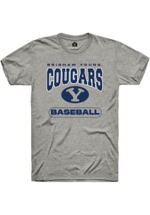 Rally BYU Cougars Grey Baseball Short Sleeve T Shirt
