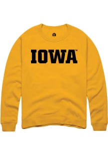 Rally Iowa Hawkeyes Mens Gold Wordmark Long Sleeve Crew Sweatshirt
