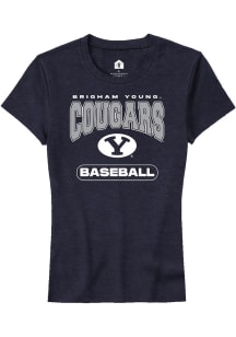 Rally BYU Cougars Womens Navy Blue Baseball Short Sleeve T-Shirt