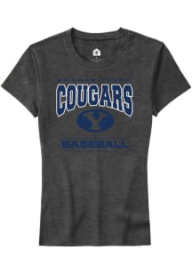 Rally BYU Cougars Womens Charcoal Baseball Short Sleeve T-Shirt