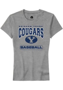 Rally BYU Cougars Womens Grey Baseball Short Sleeve T-Shirt
