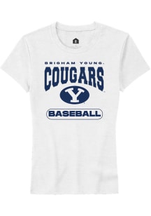 Rally BYU Cougars Womens White Baseball Short Sleeve T-Shirt