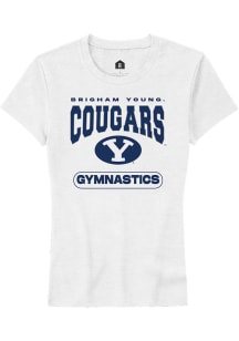 Rally BYU Cougars Womens White Gymnastics Short Sleeve T-Shirt
