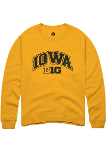 Rally Iowa Hawkeyes Mens Gold Arch Logo Long Sleeve Crew Sweatshirt