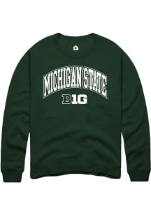 Rally Michigan State Spartans Mens Green Arch Logo Long Sleeve Crew Sweatshirt