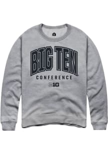 Mens Big Ten Grey Rally Arch Logo Crew Sweatshirt