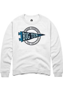 Mens Big Ten White Rally Pennant Crew Sweatshirt