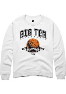 Rally Big Ten Mens White Basketball Ribbon Long Sleeve Crew Sweatshirt