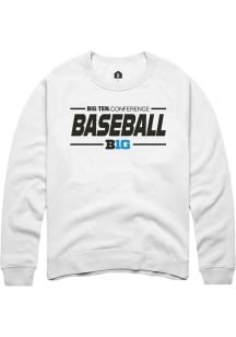 Rally Big Ten Mens White Baseball Long Sleeve Crew Sweatshirt