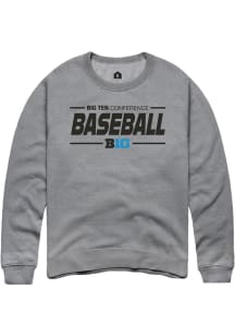 Rally Big Ten Mens Grey Baseball Long Sleeve Crew Sweatshirt